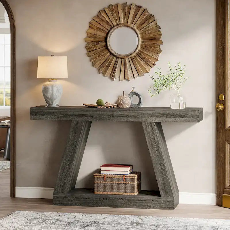 Console de canapé en bois de style campagnard de 55 pouces avec rangement - 11,81 P x 55,12 L x 31,5 H