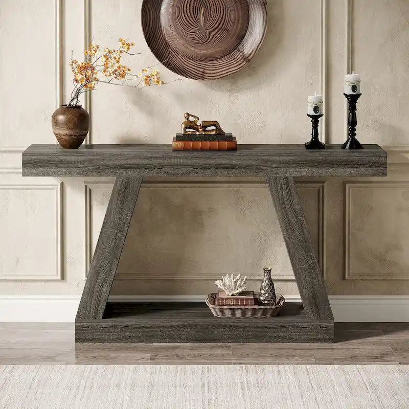 Console de canapé en bois de style campagnard de 55 pouces avec rangement - 11,81 P x 55,12 L x 31,5 H