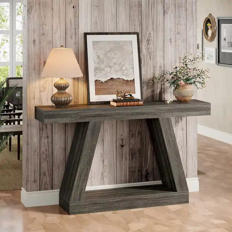 Console de canapé en bois de style campagnard de 55 pouces avec rangement - 11,81 P x 55,12 L x 31,5 H