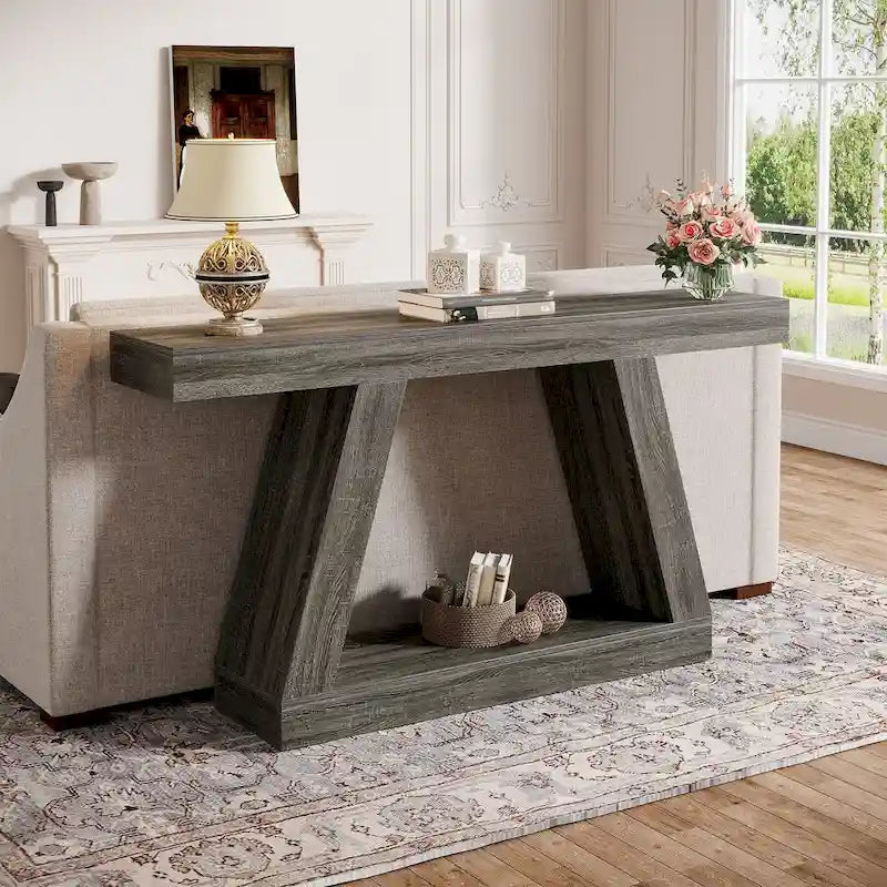 Console de canapé en bois de style campagnard de 55 pouces avec rangement - 11,81 P x 55,12 L x 31,5 H