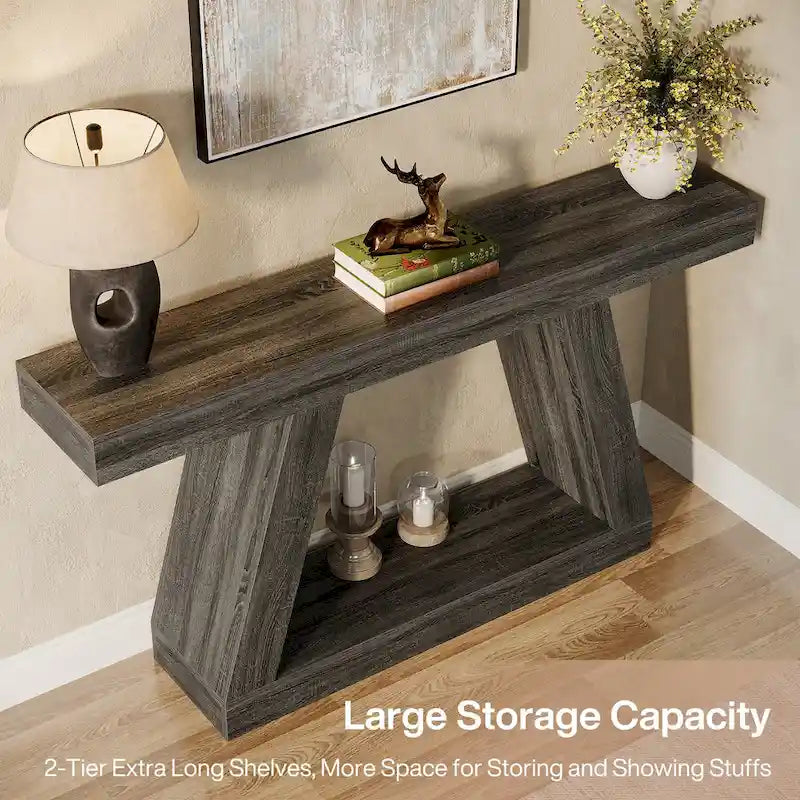 Console de canapé en bois de style campagnard de 55 pouces avec rangement - 11,81 P x 55,12 L x 31,5 H