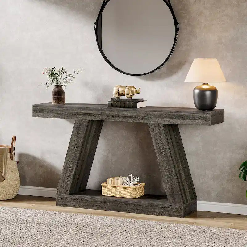 Console de canapé en bois de style campagnard de 55 pouces avec rangement - 11,81 P x 55,12 L x 31,5 H