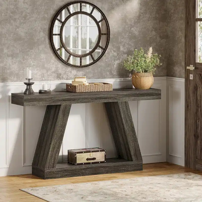 Console de canapé en bois de style campagnard de 55 pouces avec rangement - 11,81 P x 55,12 L x 31,5 H