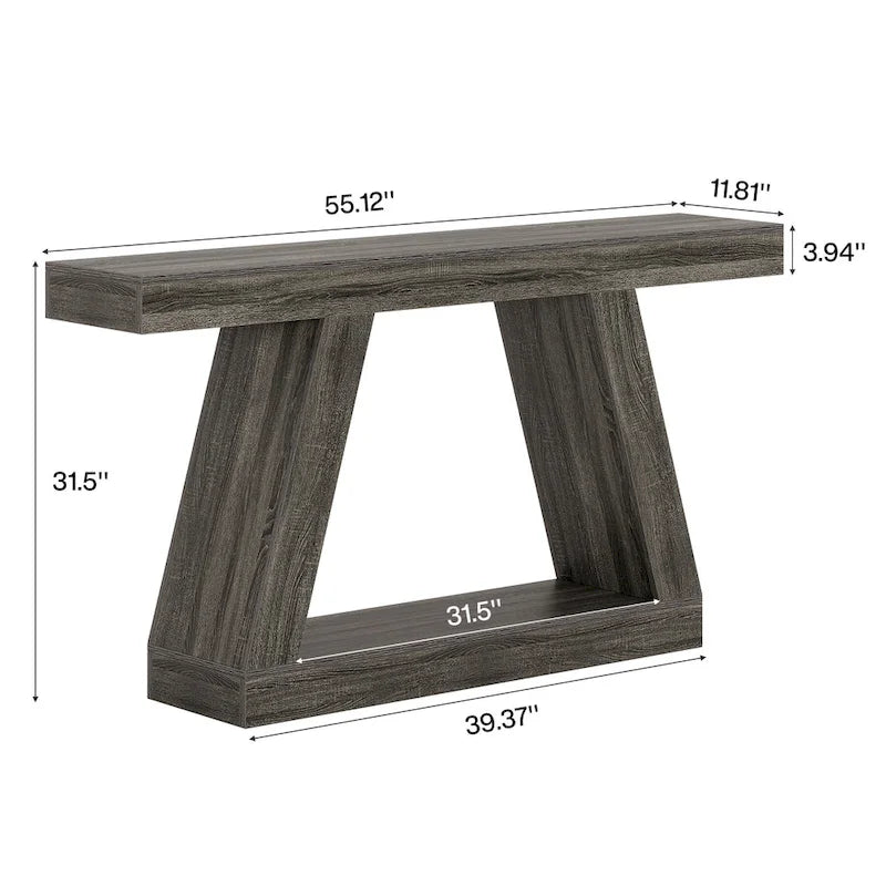 Console de canapé en bois de style campagnard de 55 pouces avec rangement - 11,81 P x 55,12 L x 31,5 H