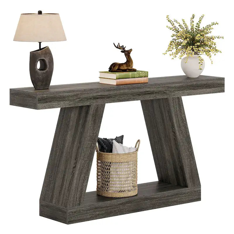 Console de canapé en bois de style campagnard de 55 pouces avec rangement - 11,81 P x 55,12 L x 31,5 H