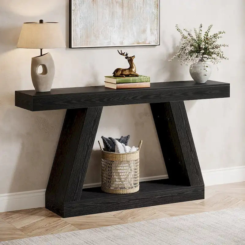 Console de canapé en bois de style campagnard de 55 pouces avec rangement - 11,81 P x 55,12 L x 31,5 H