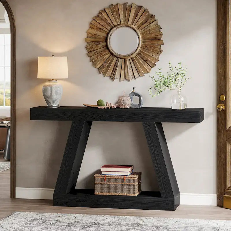 Console de canapé en bois de style campagnard de 55 pouces avec rangement - 11,81 P x 55,12 L x 31,5 H