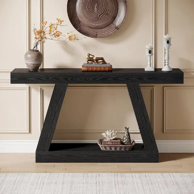 Console de canapé en bois de style campagnard de 55 pouces avec rangement - 11,81 P x 55,12 L x 31,5 H