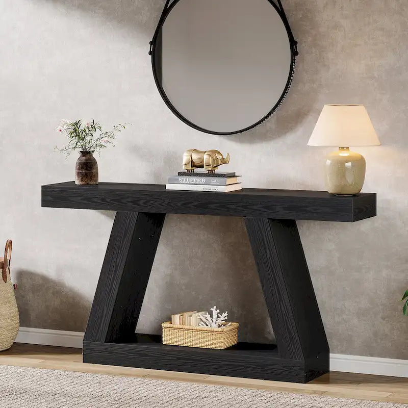 Console de canapé en bois de style campagnard de 55 pouces avec rangement - 11,81 P x 55,12 L x 31,5 H