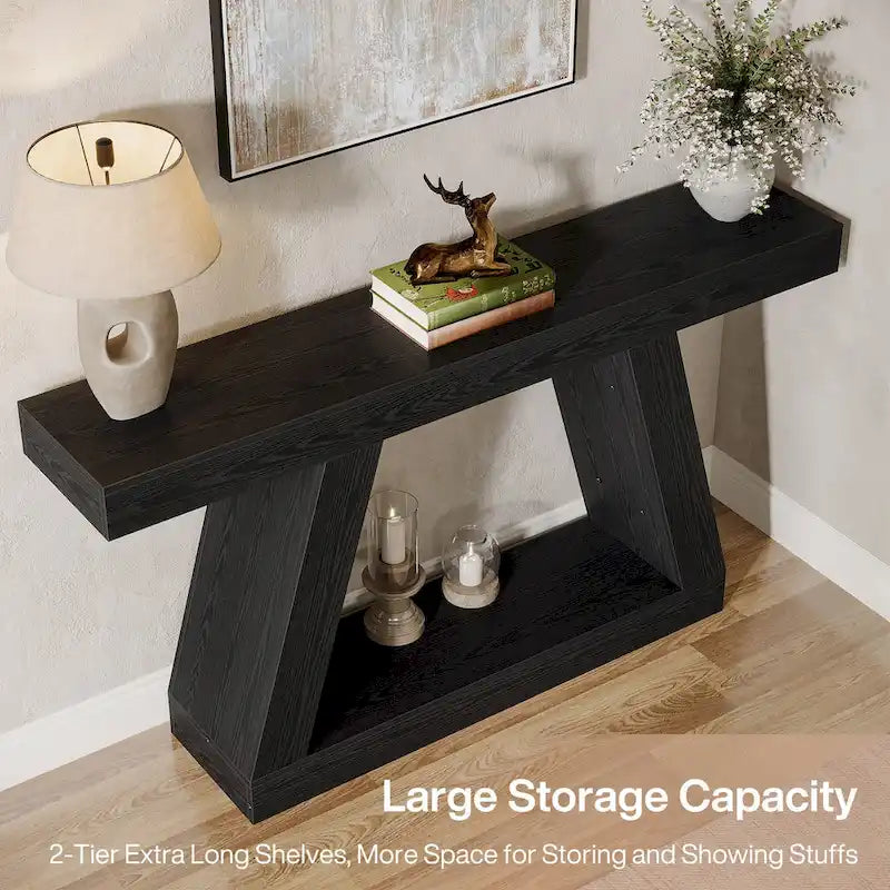 Console de canapé en bois de style campagnard de 55 pouces avec rangement - 11,81 P x 55,12 L x 31,5 H