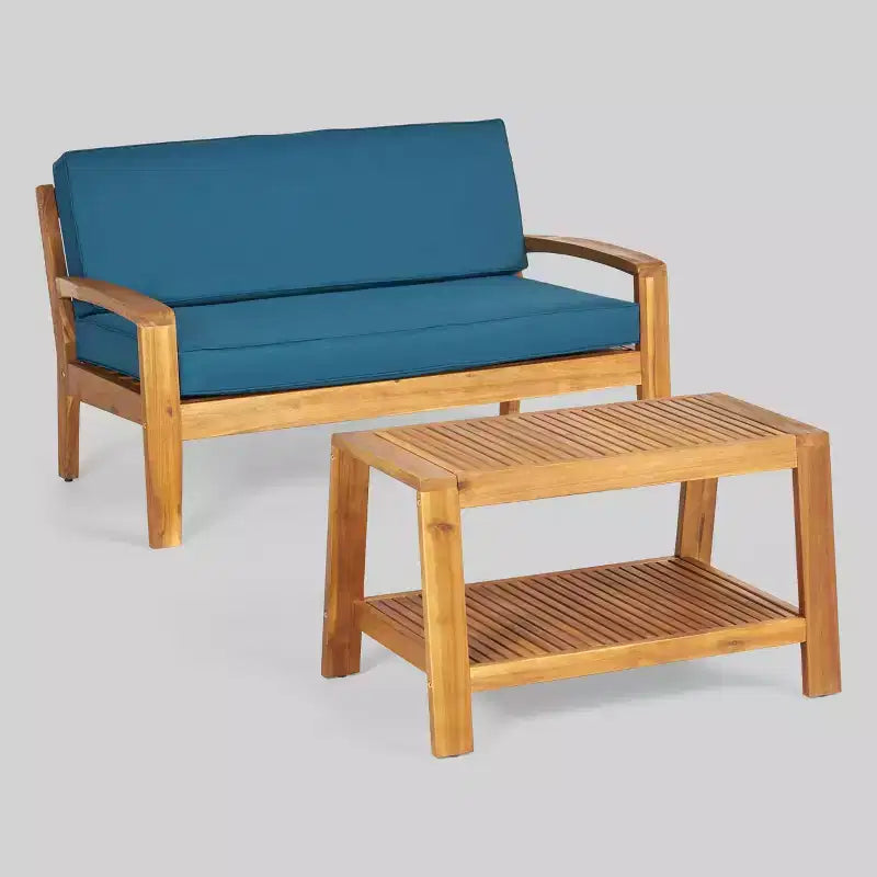 Grenada 2pc Acacia Wood Patio Chat Set - Christopher Knight Home