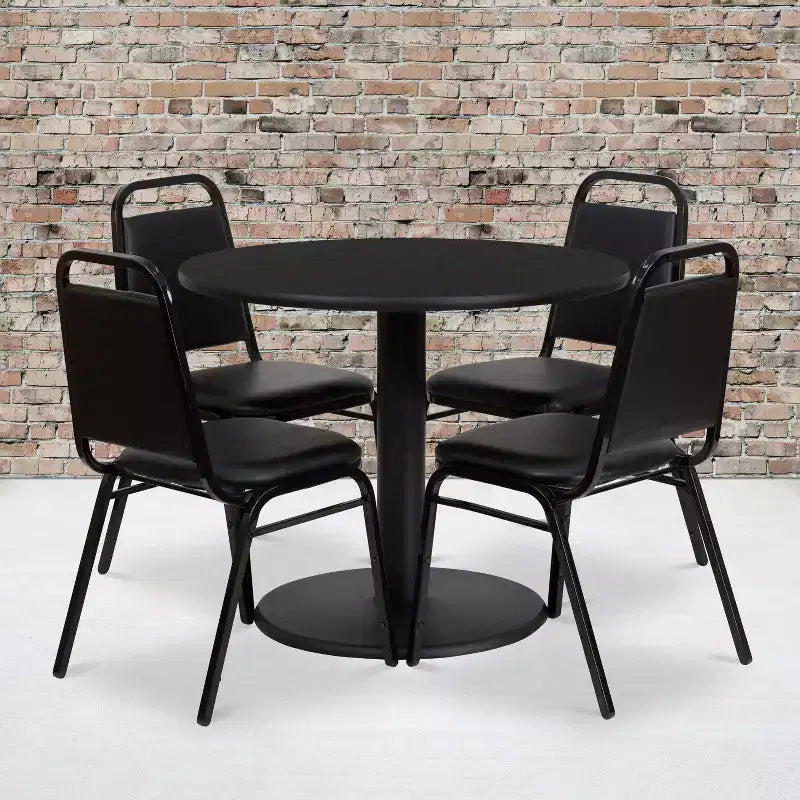 Flash Furniture 36'' Round Laminate Table Set with Round Base and 4 Trapezoidal Back Banquet Chairs