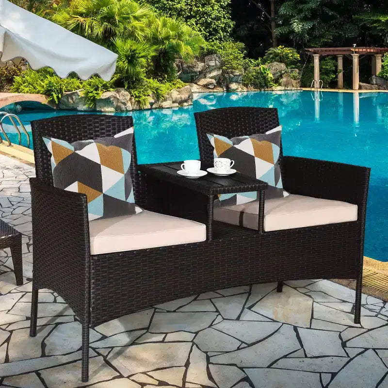 Costway Patented Patio Rattan Chat Set Loveseat Sofa Table Chairs Conversation Cushioned