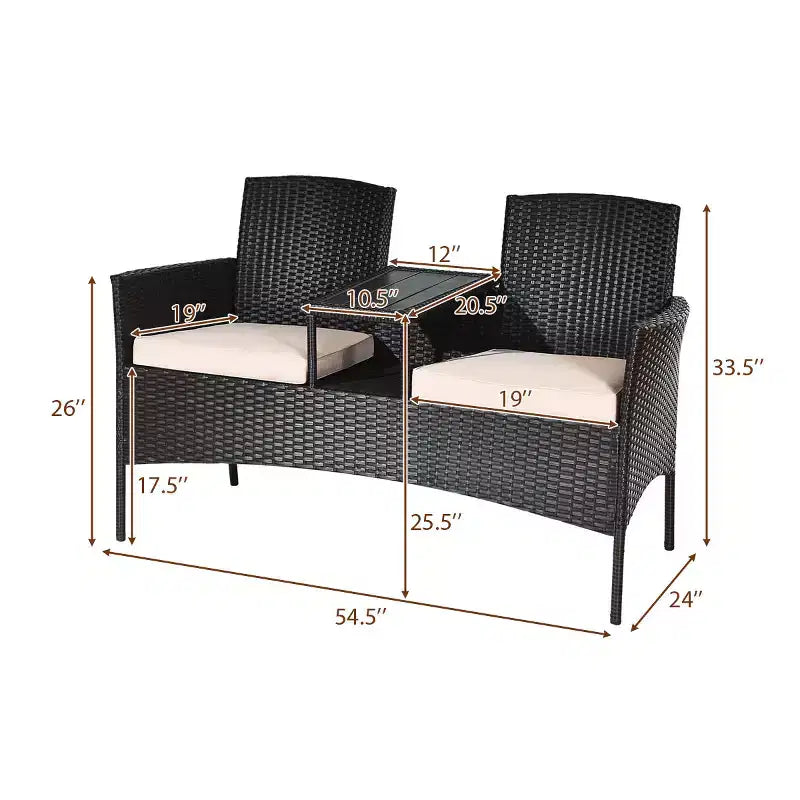 Costway Patented Patio Rattan Chat Set Loveseat Sofa Table Chairs Conversation Cushioned