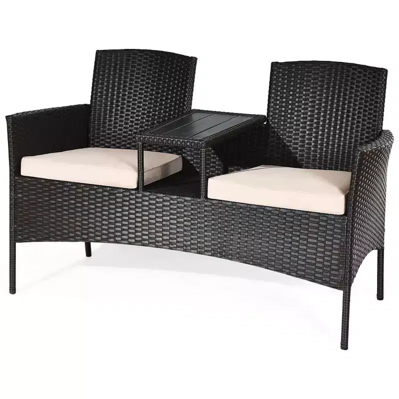 Costway Patented Patio Rattan Chat Set Loveseat Sofa Table Chairs Conversation Cushioned
