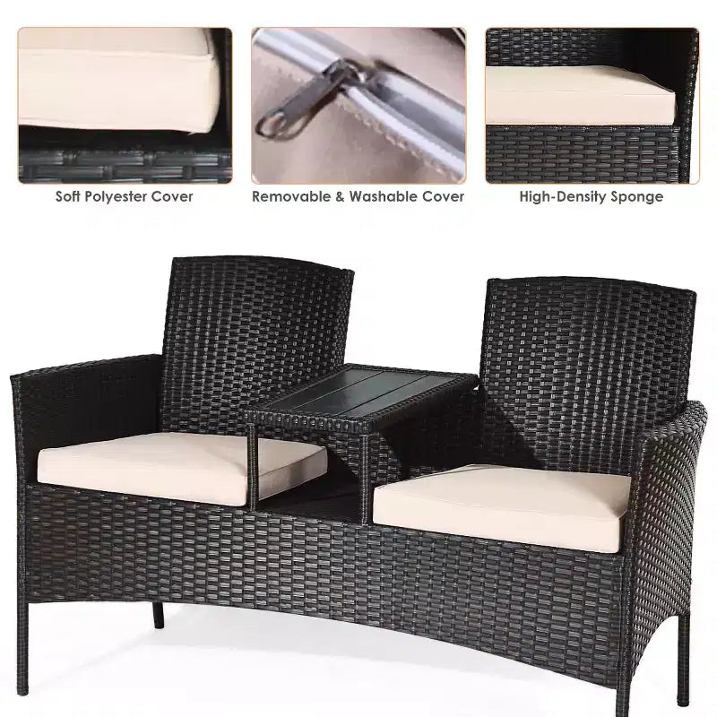 Costway Patented Patio Rattan Chat Set Loveseat Sofa Table Chairs Conversation Cushioned