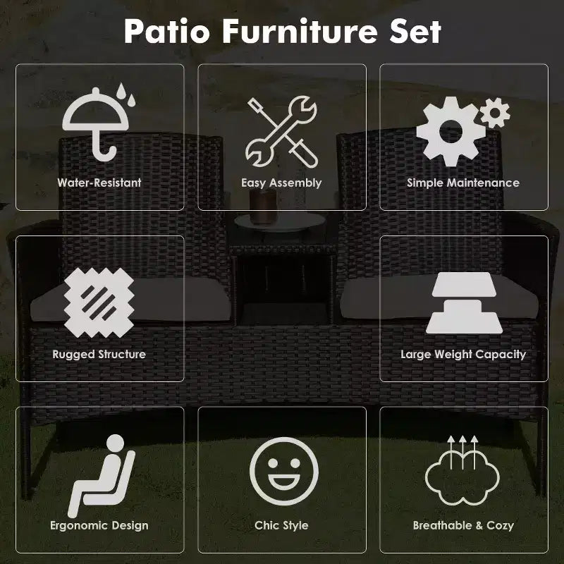 Costway Patented Patio Rattan Chat Set Loveseat Sofa Table Chairs Conversation Cushioned