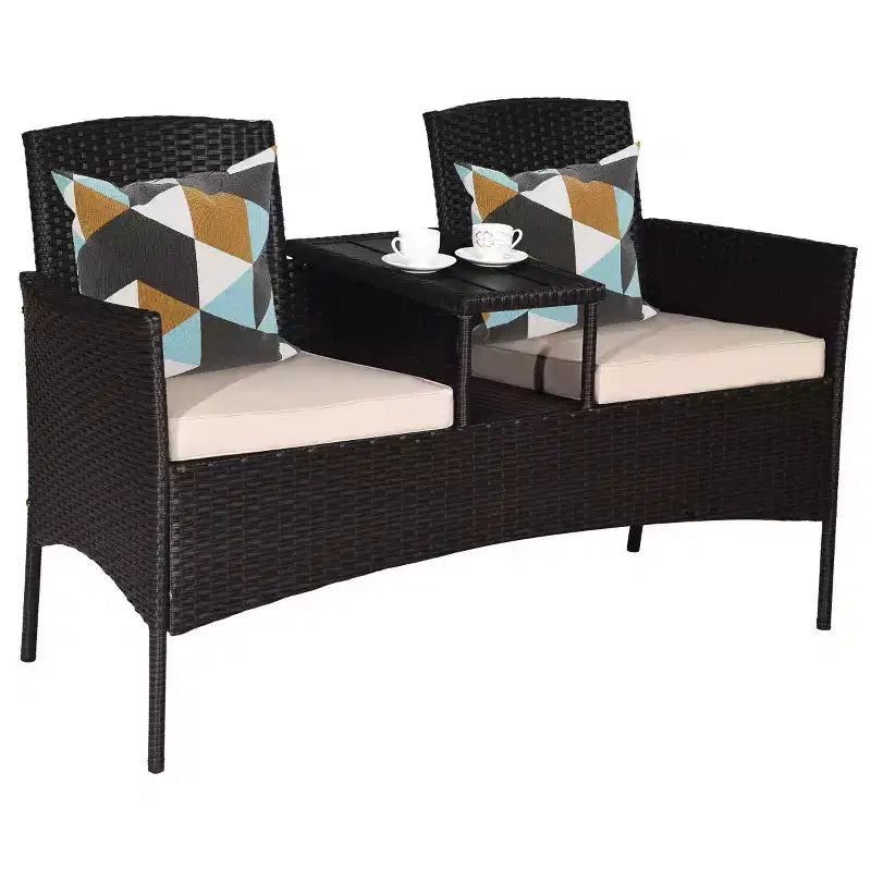 Costway Patented Patio Rattan Chat Set Loveseat Sofa Table Chairs Conversation Cushioned