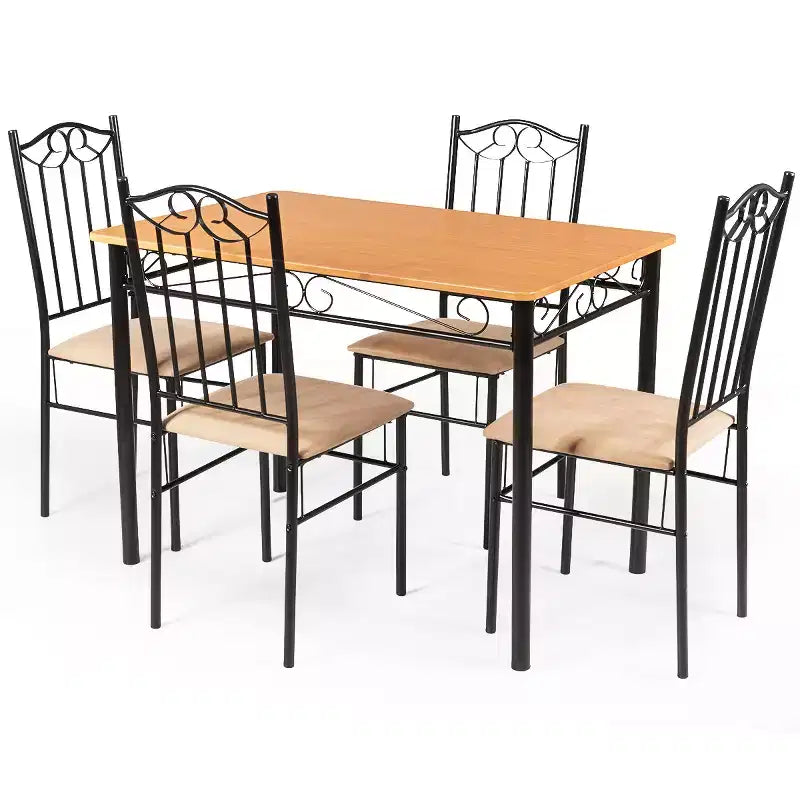 Costway 5 PCS Dining Set Wood Metal 30 Table & 4 Chairs Upholstered Kitchen Breakfast Furniture