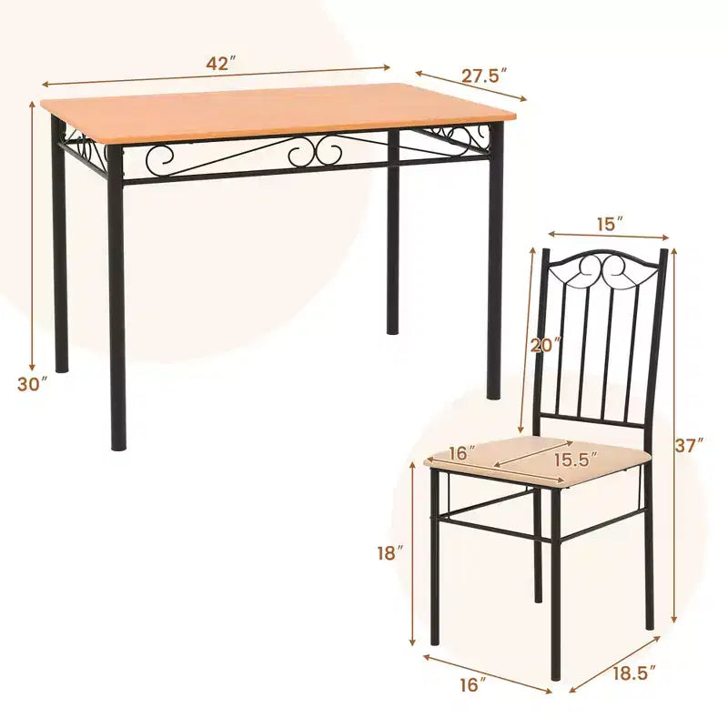 Costway 5 PCS Dining Set Wood Metal 30 Table & 4 Chairs Upholstered Kitchen Breakfast Furniture