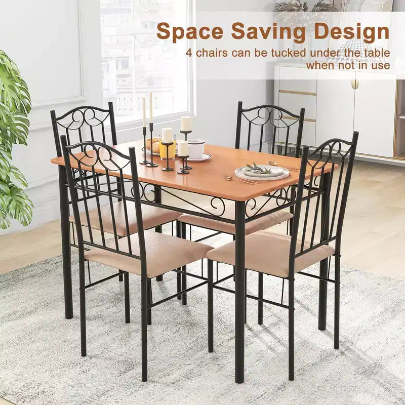 Costway 5 PCS Dining Set Wood Metal 30 Table & 4 Chairs Upholstered Kitchen Breakfast Furniture