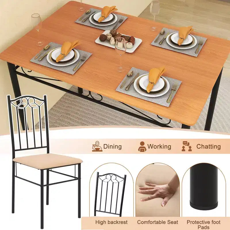 Costway 5 PCS Dining Set Wood Metal 30 Table & 4 Chairs Upholstered Kitchen Breakfast Furniture