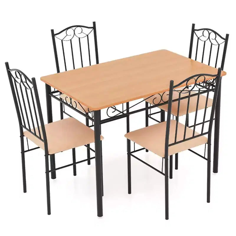 Costway 5 PCS Dining Set Wood Metal 30 Table & 4 Chairs Upholstered Kitchen Breakfast Furniture