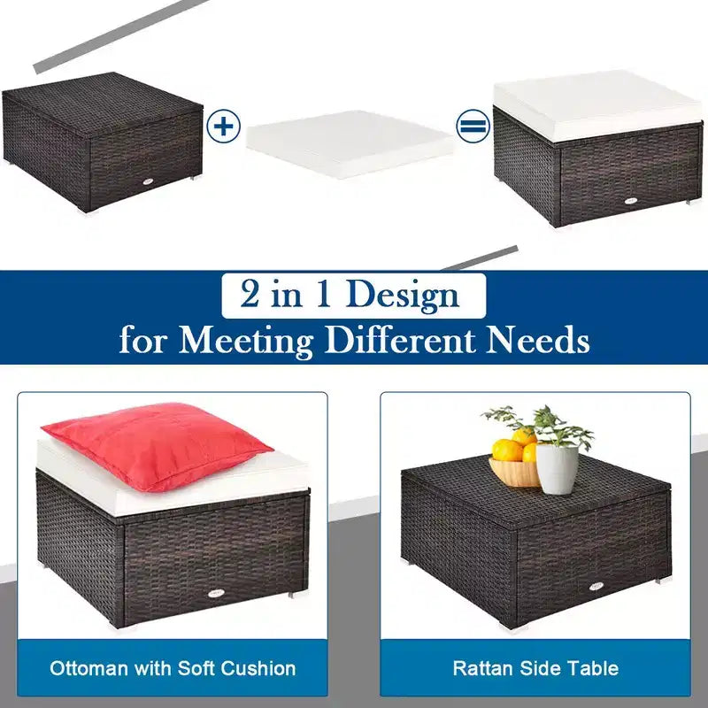 Costway 4PCS Patio Rattan Wicker Sofa Furniture Set Cushioned Conversation Ottoman Set