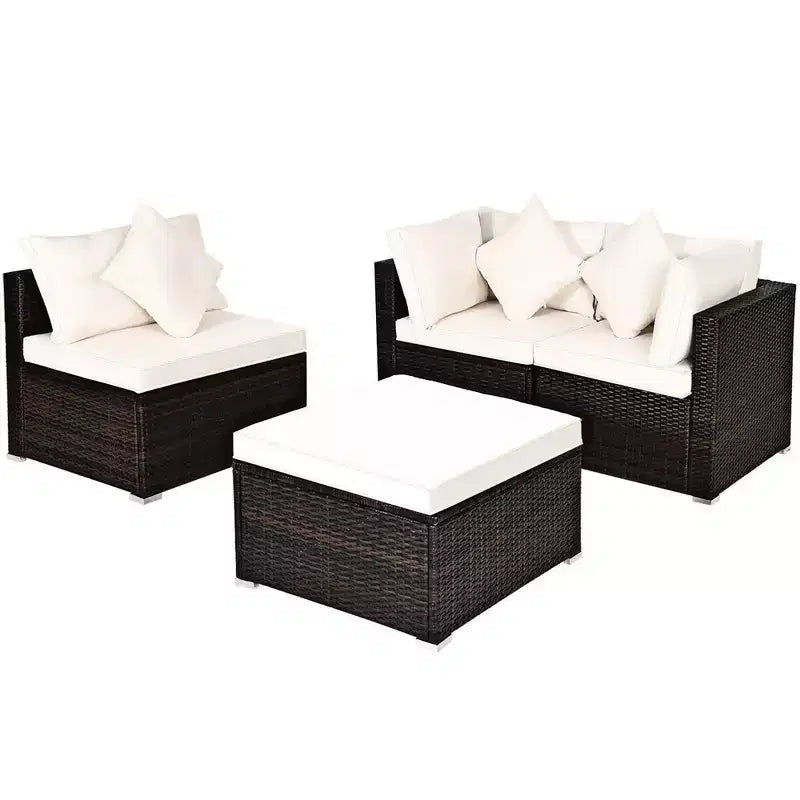 Costway 4PCS Patio Rattan Wicker Sofa Furniture Set Cushioned Conversation Ottoman Set