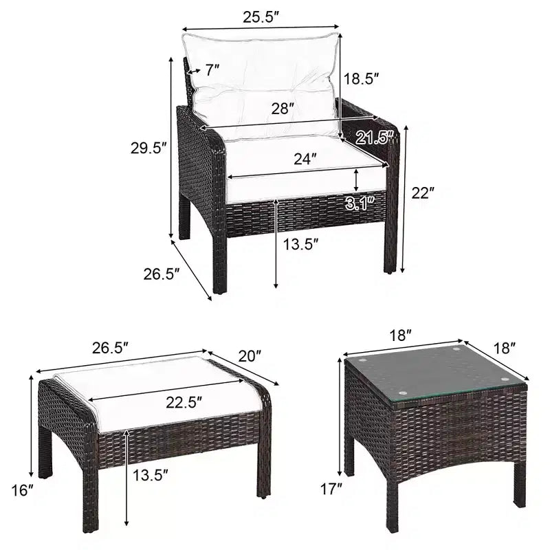 Costway 5 PCS Patio Rattan Furniture Set Sofa Ottoman Table Cushioned Turquoise
