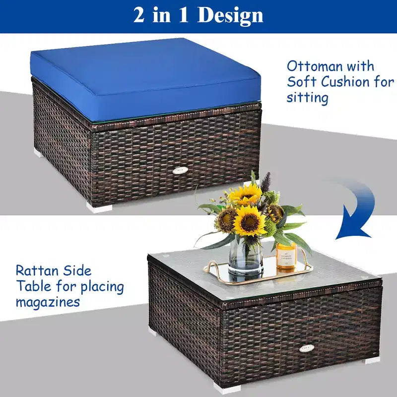 Costway 6PCS Patio Rattan Furniture Set Sectional Cushion Sofa Coffee Table Ottoman Navy