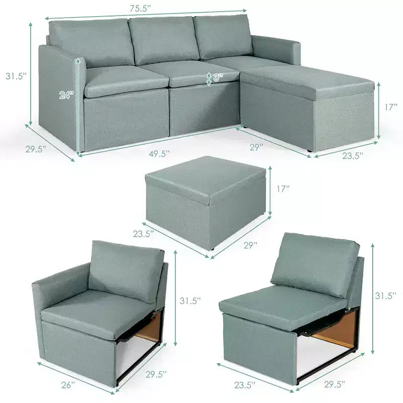 Costway Convertible Sectional Sofa L-Shaped Couch w/Reversible Chaise Dark Grey\Green\Light Grey