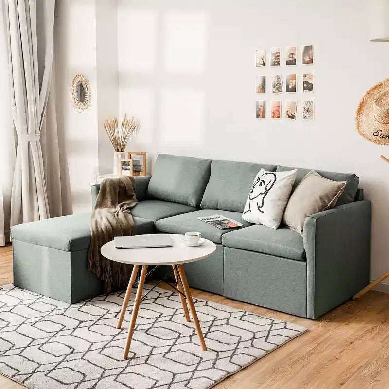 Costway Convertible Sectional Sofa L-Shaped Couch w/Reversible Chaise Dark Grey\Green\Light Grey