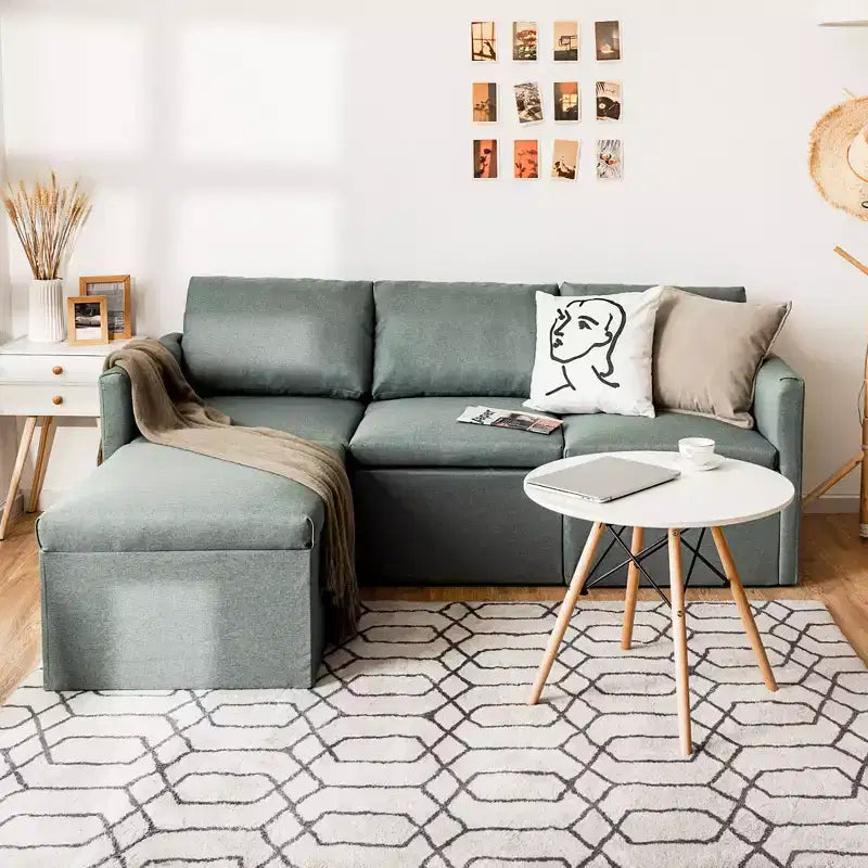 Costway Convertible Sectional Sofa L-Shaped Couch w/Reversible Chaise Dark Grey\Green\Light Grey