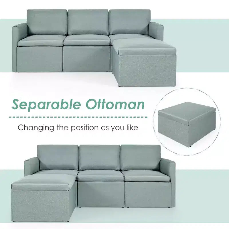 Costway Convertible Sectional Sofa L-Shaped Couch w/Reversible Chaise Dark Grey\Green\Light Grey