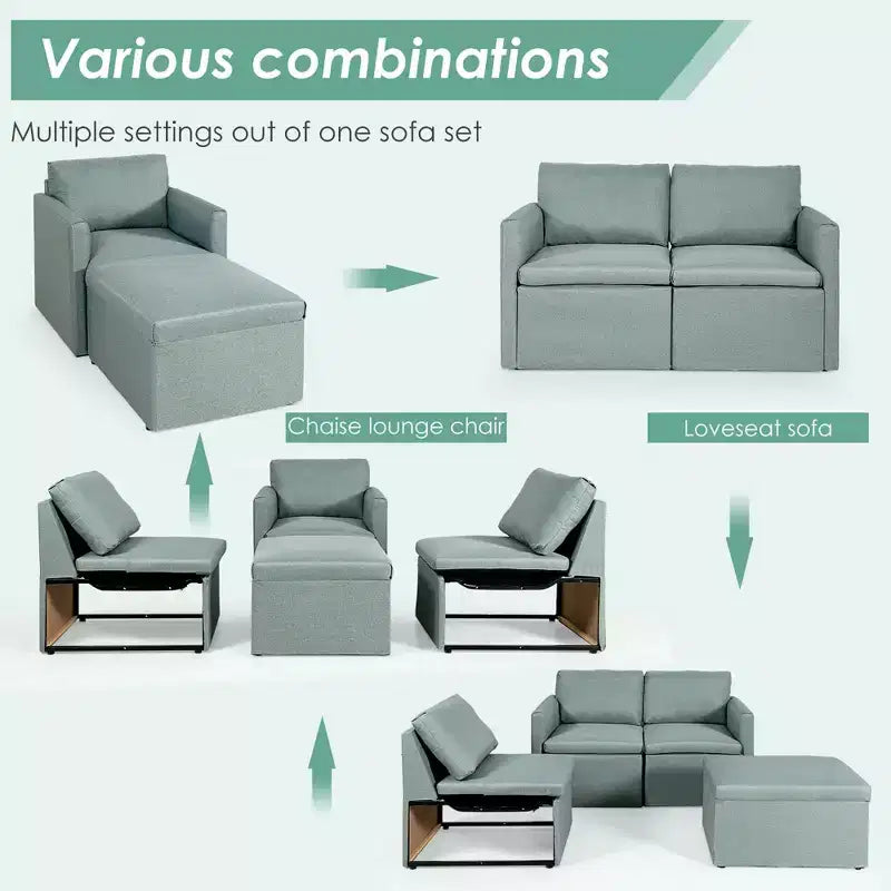 Costway Convertible Sectional Sofa L-Shaped Couch w/Reversible Chaise Dark Grey\Green\Light Grey