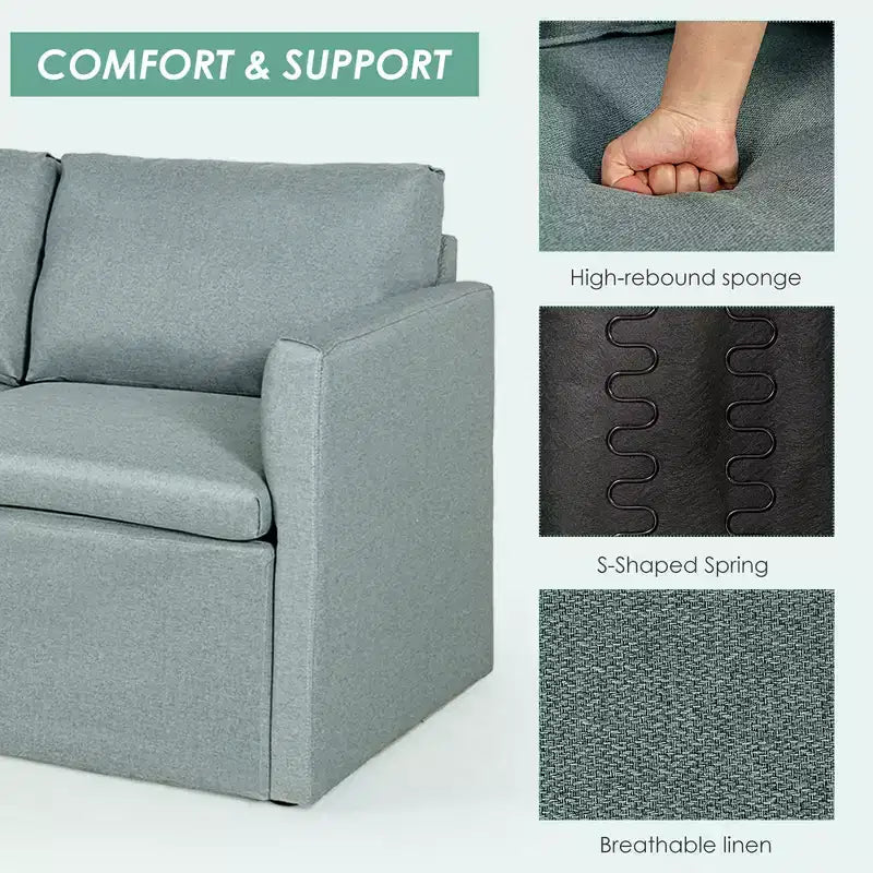 Costway Convertible Sectional Sofa L-Shaped Couch w/Reversible Chaise Dark Grey\Green\Light Grey