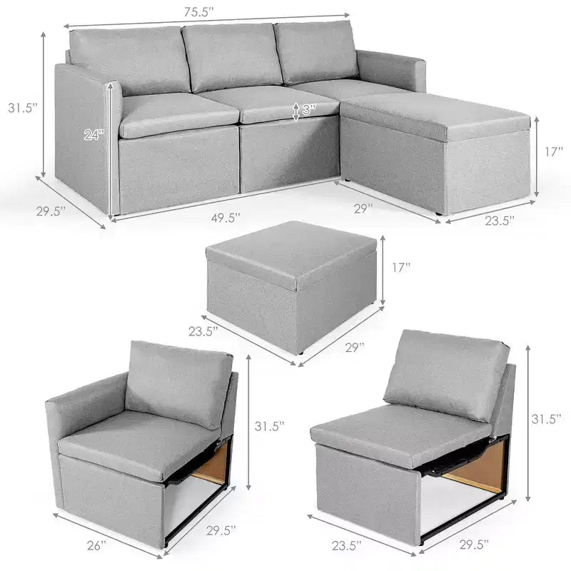 Costway Convertible Sectional Sofa L-Shaped Couch w/Reversible Chaise Dark Grey\Green\Light Grey