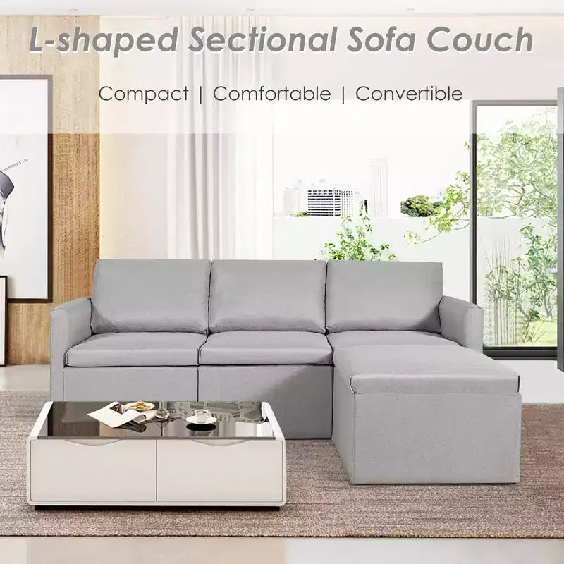 Costway Convertible Sectional Sofa L-Shaped Couch w/Reversible Chaise Dark Grey\Green\Light Grey