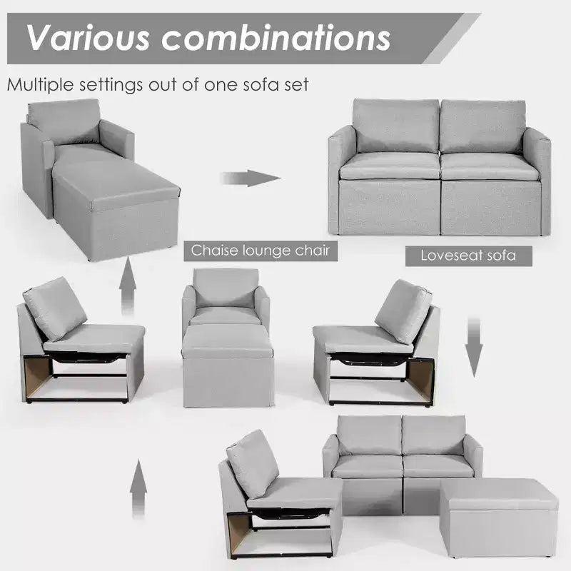 Costway Convertible Sectional Sofa L-Shaped Couch w/Reversible Chaise Dark Grey\Green\Light Grey
