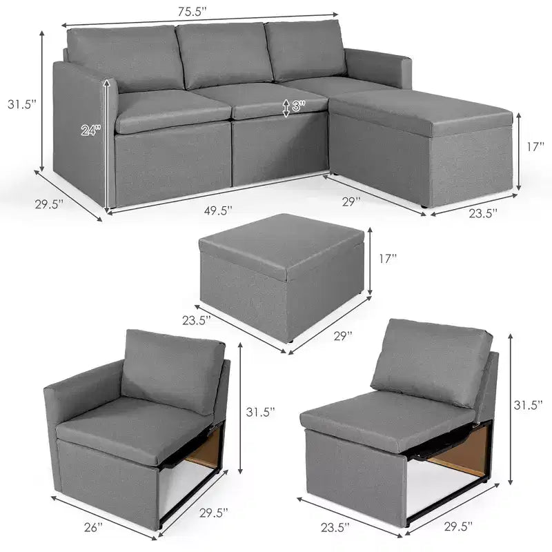 Costway Convertible Sectional Sofa L-Shaped Couch w/Reversible Chaise Dark Grey\Green\Light Grey