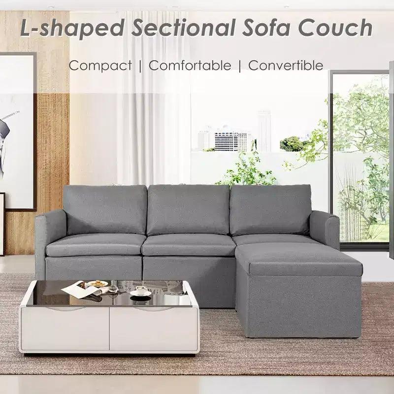 Costway Convertible Sectional Sofa L-Shaped Couch w/Reversible Chaise Dark Grey\Green\Light Grey