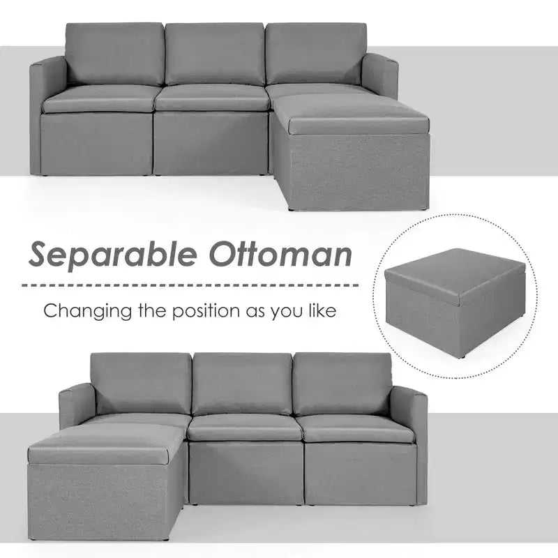 Costway Convertible Sectional Sofa L-Shaped Couch w/Reversible Chaise Dark Grey\Green\Light Grey