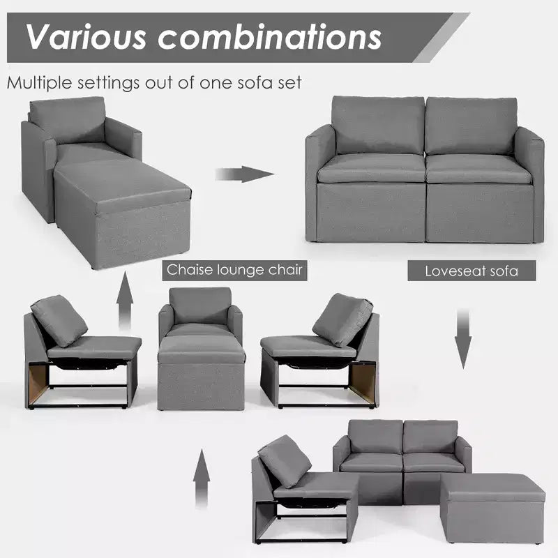 Costway Convertible Sectional Sofa L-Shaped Couch w/Reversible Chaise Dark Grey\Green\Light Grey
