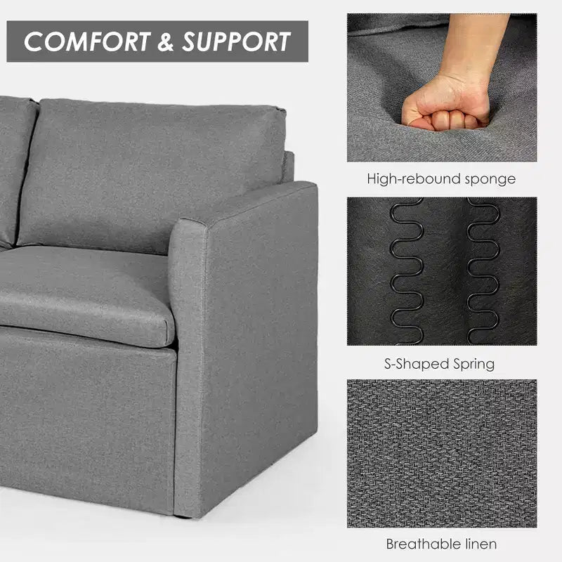 Costway Convertible Sectional Sofa L-Shaped Couch w/Reversible Chaise Dark Grey\Green\Light Grey