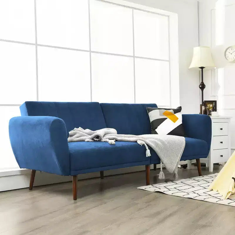 Costway Convertible Futon Sofa Bed Adjustable Couch Sleeper w/ Wood Legs Navy\Grey\Yellow