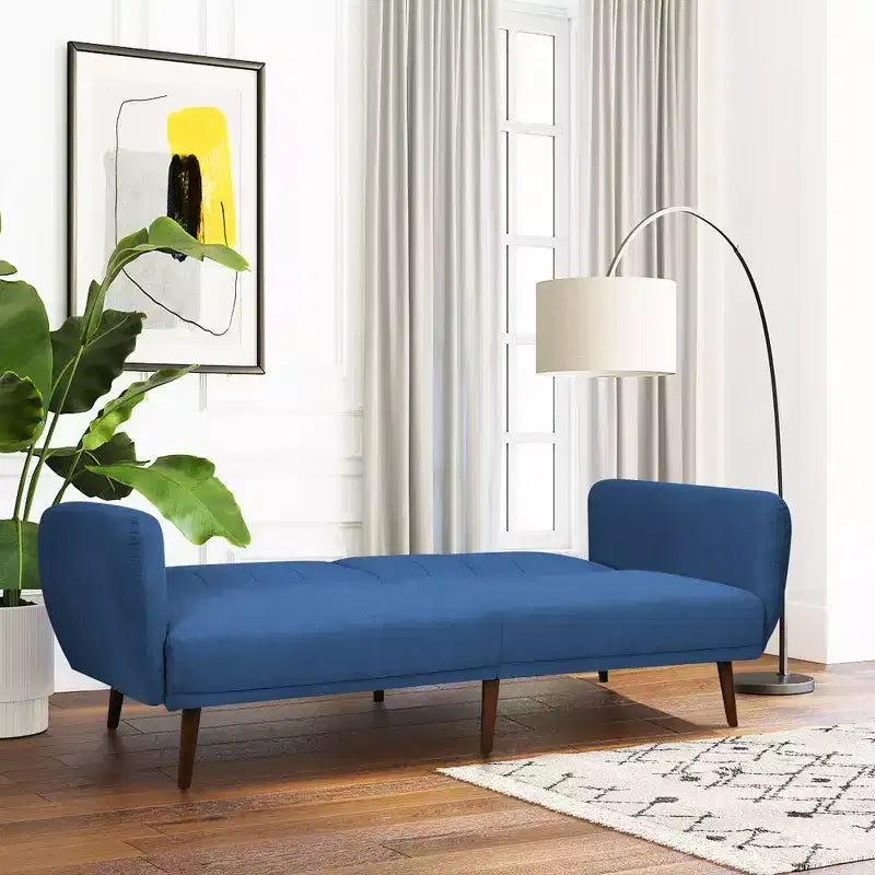 Costway Convertible Futon Sofa Bed Adjustable Couch Sleeper w/ Wood Legs Navy\Grey\Yellow