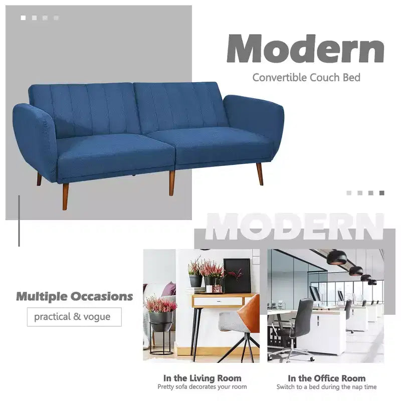 Costway Convertible Futon Sofa Bed Adjustable Couch Sleeper w/ Wood Legs Navy\Grey\Yellow