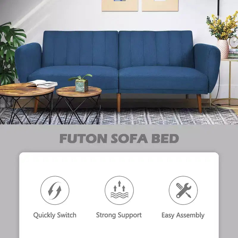 Costway Convertible Futon Sofa Bed Adjustable Couch Sleeper w/ Wood Legs Navy\Grey\Yellow
