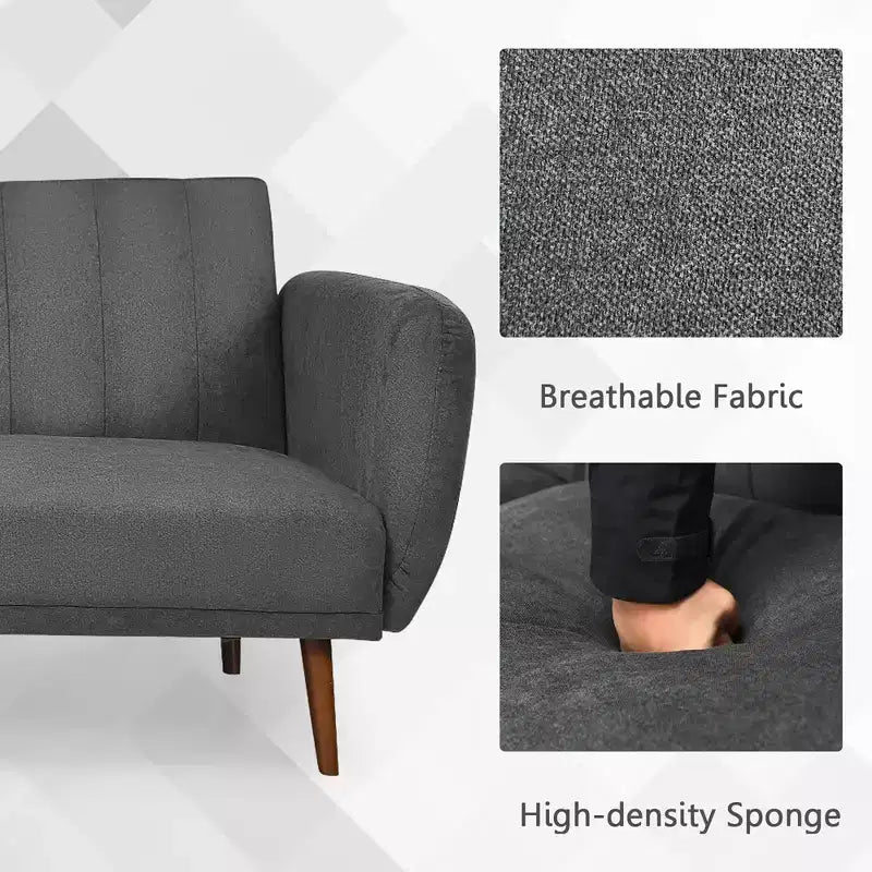 Costway Convertible Futon Sofa Bed Adjustable Couch Sleeper w/ Wood Legs Navy\Grey\Yellow